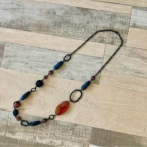 Artisan Bead and Chain Long Statement Necklace EB